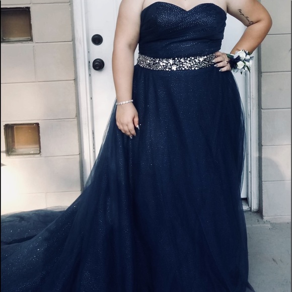 navy and silver prom dress